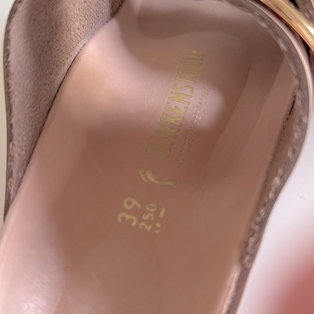 BIRKENSTOCK Arizona Big Buckle High Shine Leather Slide Sandals Nude 39 8-8.5 - Picture 15 of 16